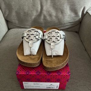 Tory Burch Miller Clouds-Silver-cork bottom-size 8-new in box.Dust bag & box.
